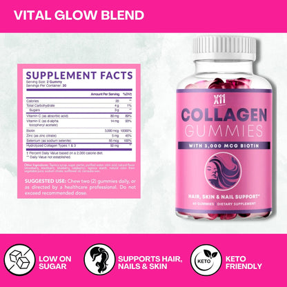 Collagen Keto Gummies with Biotin 3000mcg | X11 | Supports Skin, Hair & Nail Health | Collagen, Biotin | Keto Supplements