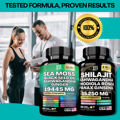 Sea Moss 16-in-1 & Shilajit 8-in-1 | X11 | Supports Vitality, Energy, & Cognitive Function | Vegetarian Supplements