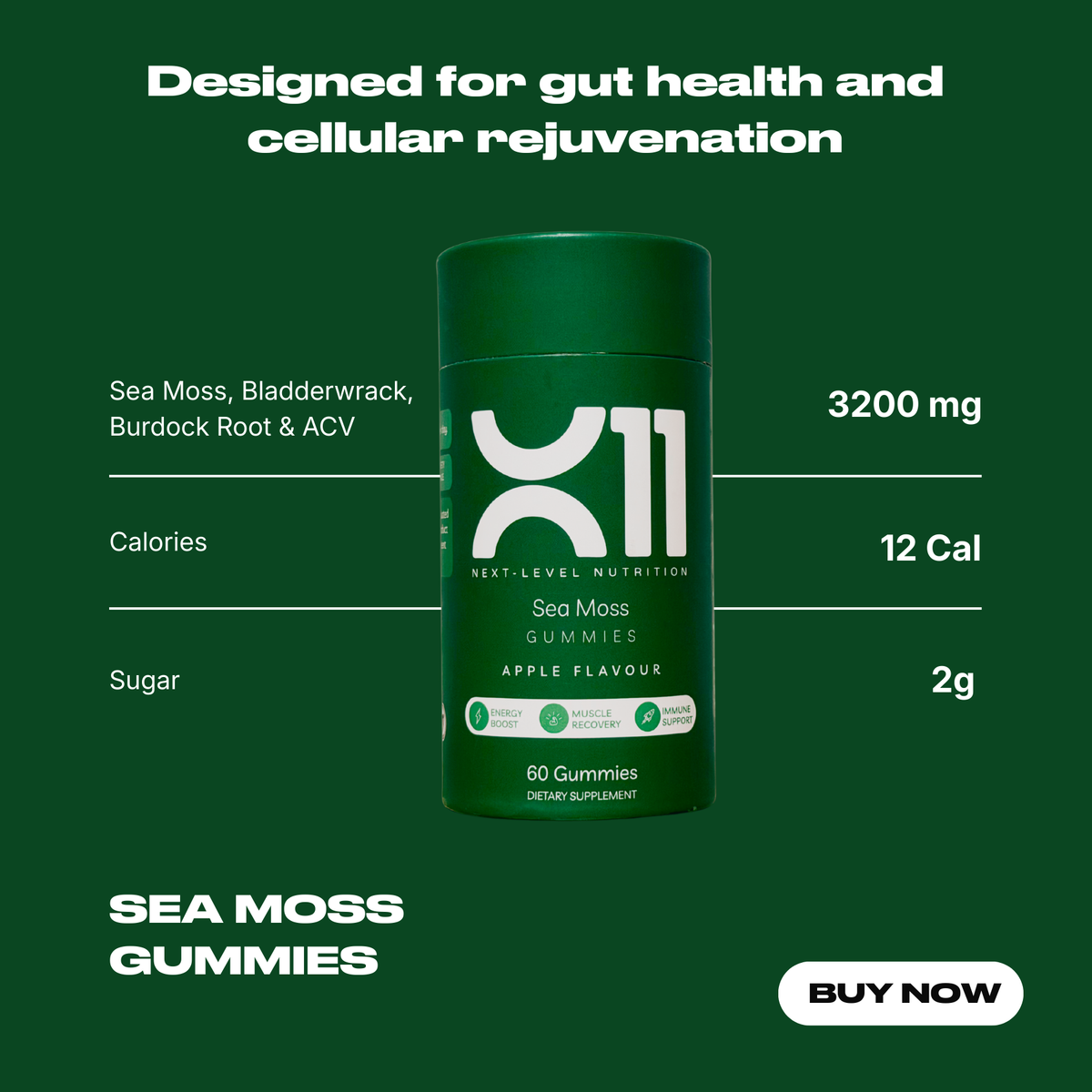 X11 Sea Moss Gummies bottle – vegan detox gummies with sea moss, bladderwrack and burdock root